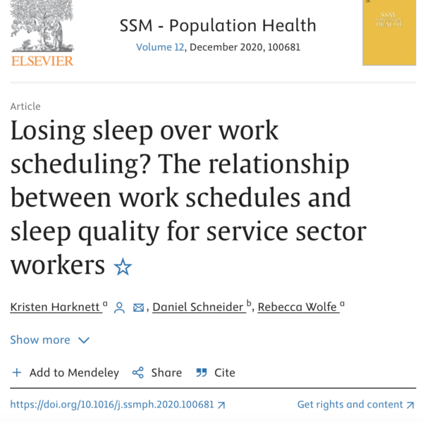 Losing Sleep over Work Scheduling?: The Relationship between Work Schedules and Sleep Quality for Service Sector Workers